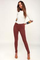 Free People Long And Lean High-waisted Washed Wine Red Denim Jeggings | Lulus