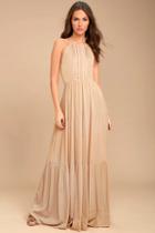 Lulus For Life Beige Embroidered Maxi Dress