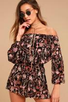 Free People Pretty And Free Black Floral Print Romper