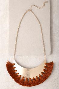 Lulus Moon Wishes Rust Red And Gold Collar Necklace
