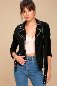 Sadie & Sage Tell Me About It Stud Black Suede Studded Moto Jacket