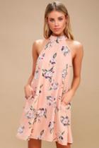 Merci Bouquet Blush Floral Print Mock Neck Swing Dress | Lulus