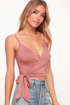 Project Social T Viktoria Mauve Pink Surplice Tie-front Tank Top | Lulus