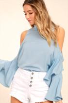 Lulus | Flow With It Light Blue Top | Size Medium | 100% Polyester