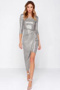 Lulu*s Metallic Mood Silver Dress