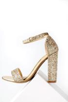 Bella Marie Perrie Light Gold Glitter Ankle Strap Heels | Lulus