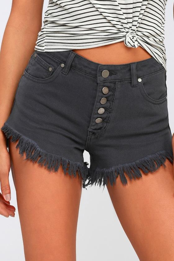 Mustard Seed Short And Sweet Charcoal Grey High-waisted Cutoff Denim Shorts | Lulus
