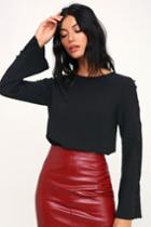 In Your Arms Black Covered Button Long Sleeve Top | Lulus