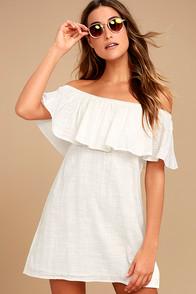 Billabong Mi Bonita Ivory Off-the-shoulder Shift Dress