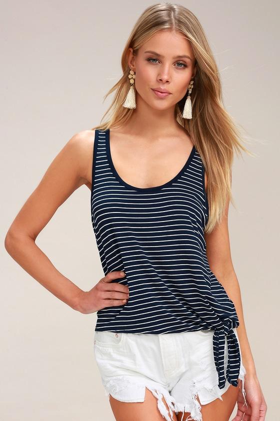 Others Follow Betty Navy Blue And White Striped Tank Top | Lulus