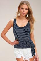 Others Follow Betty Navy Blue And White Striped Tank Top | Lulus