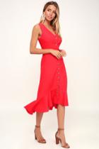 When We First Met Red Button Front Midi Dress | Lulus