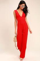 Lulus Fashion Faithful Red Wide-leg Jumpsuit