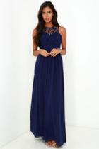 Lulus So Far Gown Navy Blue Lace Maxi Dress