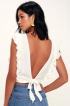 Amuse Society Go West White Ruffled Backless Crop Top | Lulus