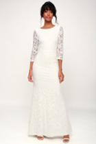 Adley White Lace Three-quarter Backless Maxi Dress | Lulus