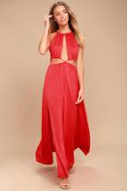 Lulus Sultry Something Coral Red Backless Maxi Dress