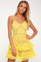 Beauty And Lace Yellow Crochet Lace Mini Dress | Lulus