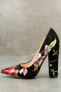 Shoe Republic La Marie Black Suede Print Pointed Pumps