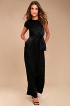 Let Me Entertain You Black Satin Wide-leg Jumpsuit | Lulus