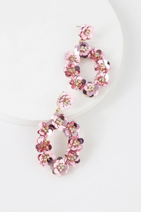 Floral That And Then Some Pink Sequin Earrings | Lulus