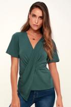Black Swan Sandra Washed Forest Green Asymmetrical Surplice Top | Lulus