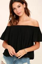Glamorous Romantic Kisses Black Pleated Off-the-shoulder Top