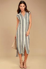 Billabong Mad Times Black And Cream Striped Shirt Dress