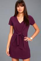 Lulus | Belong To The City Plum Purple Knotted Shift Dress | Size Medium