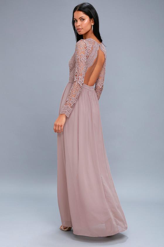 Awaken My Love Dusty Lavender Long Sleeve Lace Maxi Dress | Lulus