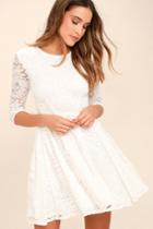 Lulus | It's A New Day White Lace Skater Dress | Size Small | 100% Polyester