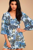 Jack By Bb Dakota Faira Blue Floral Print Dress