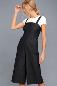 Lulus Long Walk Washed Black Denim Midi Jumpsuit