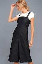 Lulus Long Walk Washed Black Denim Midi Jumpsuit