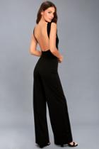 Lulus | Good Cheer Black Backless Wide-leg Jumpsuit | Size Large | 100% Polyester