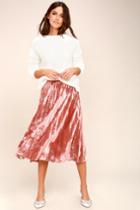A Calin | Hathaway Blush Pink Velvet Pleated Midi Skirt | Size Large | Lulus