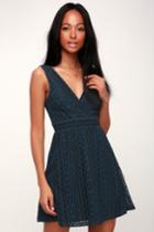 You Complete Me Navy Blue Lace Skater Dress | Lulus