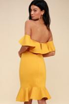 Confidence Boost Mustard Yellow Off-the-shoulder Bodycon Dress | Lulus