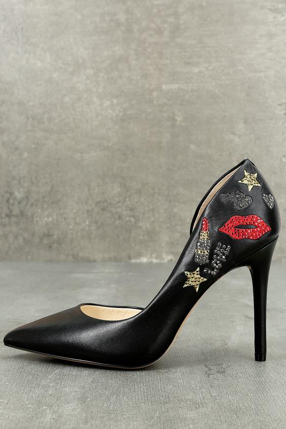 Jessica Simpson | Lahlah Black Leather Rhinestone D'orsay Pumps | Size 6 | Lulus