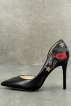 Jessica Simpson | Lahlah Black Leather Rhinestone D'orsay Pumps | Size 6 | Lulus