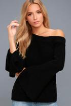 Lulus Glad To See Ya Black Off-the-shoulder Sweater