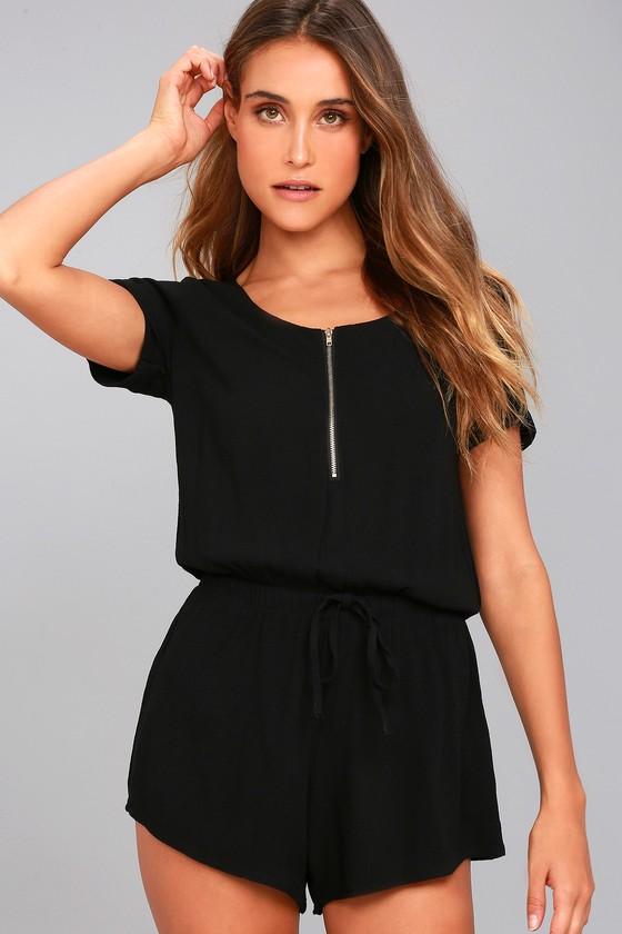 Lulus | Kudos Black Romper | Size Medium | 100% Rayon