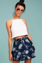 Lulus | Won't Let Go Navy Blue Floral Print Mini Skirt | Size X-large | 100% Polyester