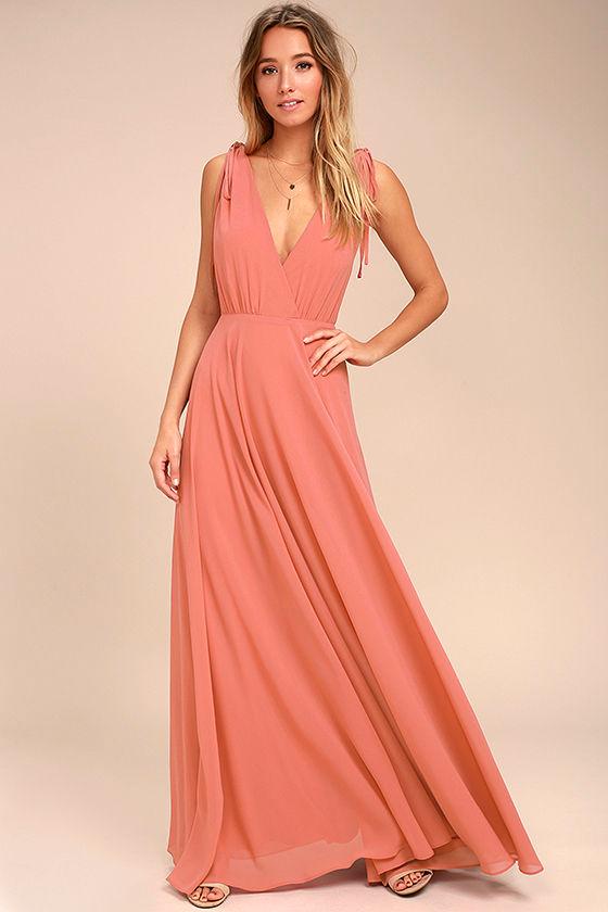 Lulus | Dance The Night Away Rusty Rose Backless Maxi Dress | Size X-large | Pink | 100% Polyester