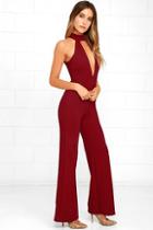 Lulus You Light Up My Life Wine Red Jumpsuit