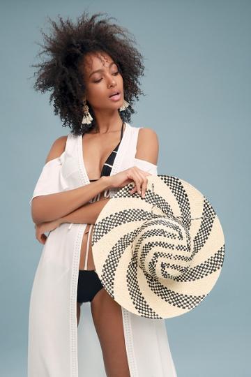 San Diego Hat Co. Getaway Beige And Black Floppy Straw Hat | Lulus