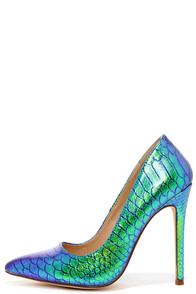 Liliana Ladies First Green Hologram Pointed Pumps