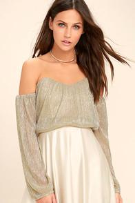 4 Si3nna Radiance Light Gold Off-the-shoulder Crop Top