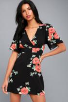 Soren Black Floral Print Wrap Dress | Lulus