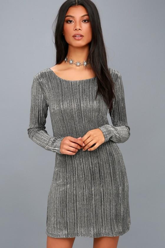 Amuse Society Shine Bright Black And Silver Long Sleeve Bodycon Dress | Lulus